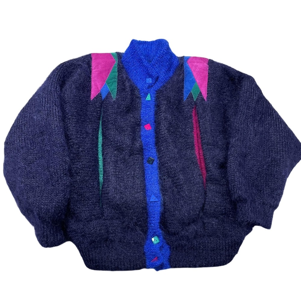 Vintage‎ Millers Sweater Cardigan Women Multicolor Mohair Geometric Lagenlook